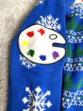 Load image into Gallery viewer, Bob Ross Sweater Adult Medium Blue Lights Up Ugly Christmas Paint Spencers Mens
