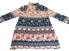Load image into Gallery viewer, New Directions Dress Womens Large Navy Red AOP Flower 100% Rayon Boho Tunic NWT
