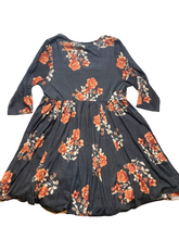 Load image into Gallery viewer, Torrid Dress Womens 3 Black Peach AOP Flower Sper Soft Plush Skater Flared Boho
