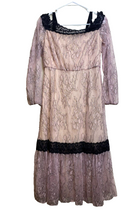 Load image into Gallery viewer, Avec Les Filles Dress Women 4 Small Pink Black Lace Lined Tiered Boho Maxi Nylon
