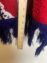 Load image into Gallery viewer, Vintage Bird Sweater Womens Red Poncho Cape Fringe Tie Hippie Glamping Ladies
