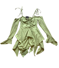 Load image into Gallery viewer, Current Mood Shirt Youth Medium Sage Green Asymmetrical Fairy Boho Spandex Girls
