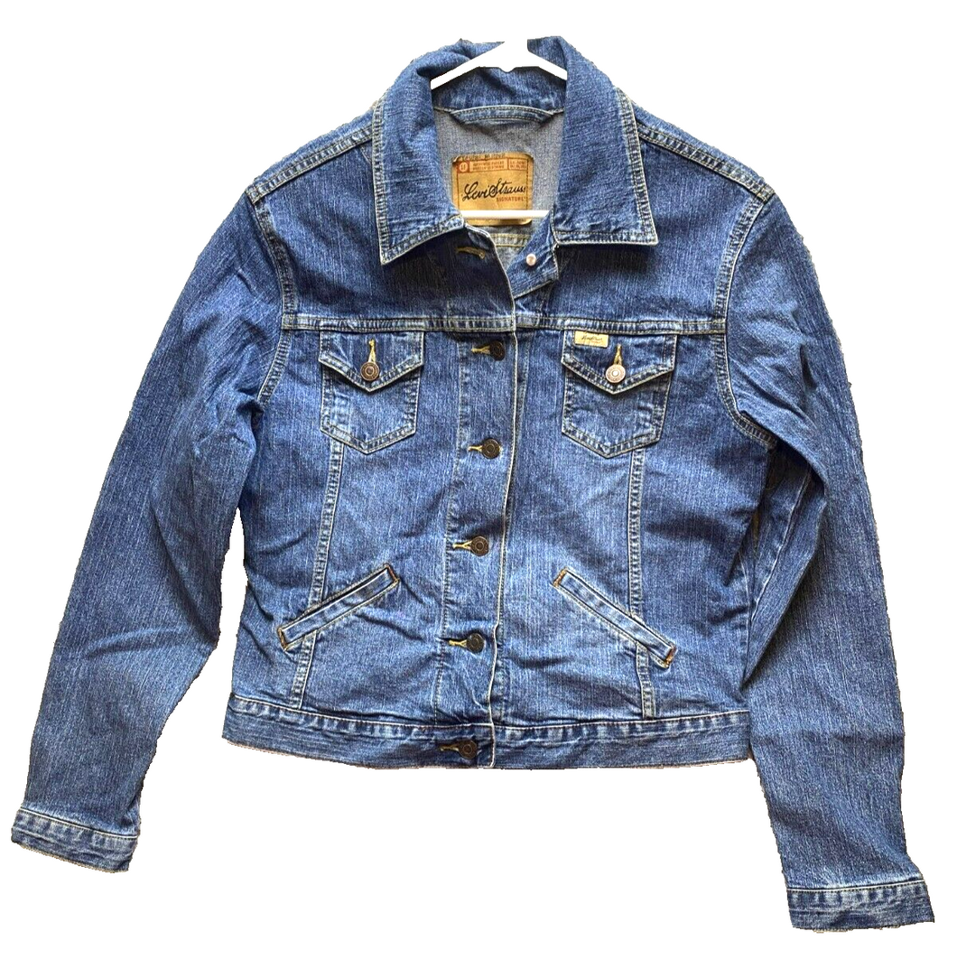 Levis Jacket Womens Small Blue Denim Trucker Jean Button Up Spandex Outdoor