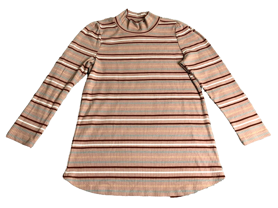 Free People Sweater Womens Large Peaach Maroon Striped Turtleneck Outerwear Lady