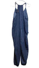 Load image into Gallery viewer, Dress Forum Jumpsuit Womens Small Navy White Stripes Wide Leg Romper Pants NWT
