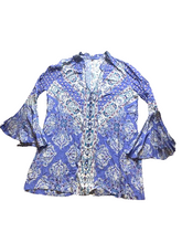 Load image into Gallery viewer, Free People Shirt Womens Medium Blue Magic Mystery Hippie Bell Sleeve Boho
