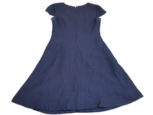 Load image into Gallery viewer, Karl Lagerfeld Dress Womens 8 Navy V-Neck Pearl Tweed Boho Lined Flared Paris
