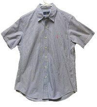 Load image into Gallery viewer, Ralph Lauren Shirt Adult Medium Blue White Striped Button Up Pink Pony Mens
