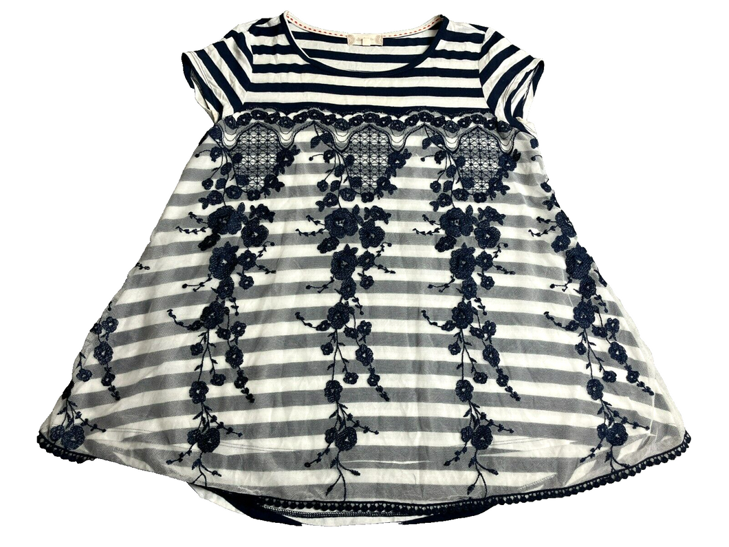 Anthropologie Altar’d State Shirt Womens Medium Navy White Embroidered Overlay