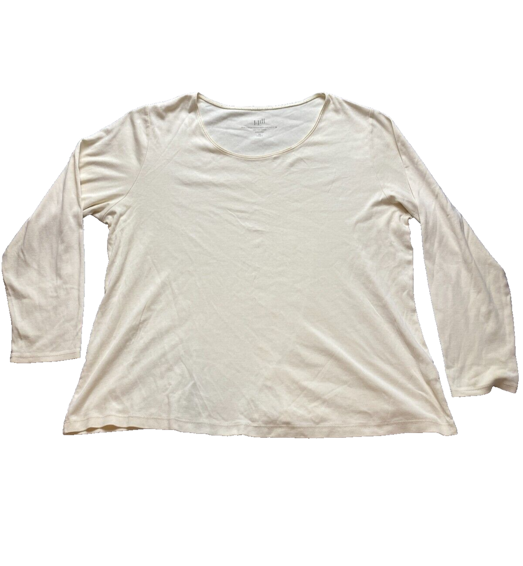 J Jill Shirt Womens 2X Beige Scoop Neck Pima Classic Pullover Plus Ladies