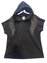 Load image into Gallery viewer, Vocal Sweater Womens Black Large Bling Angel Wings Hooded Streetwear NWOT
