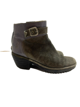 Load image into Gallery viewer, Fly London Boots Womens 7-7.5 Gray Block Heel Zip Up Buckle Ankle Bootie

