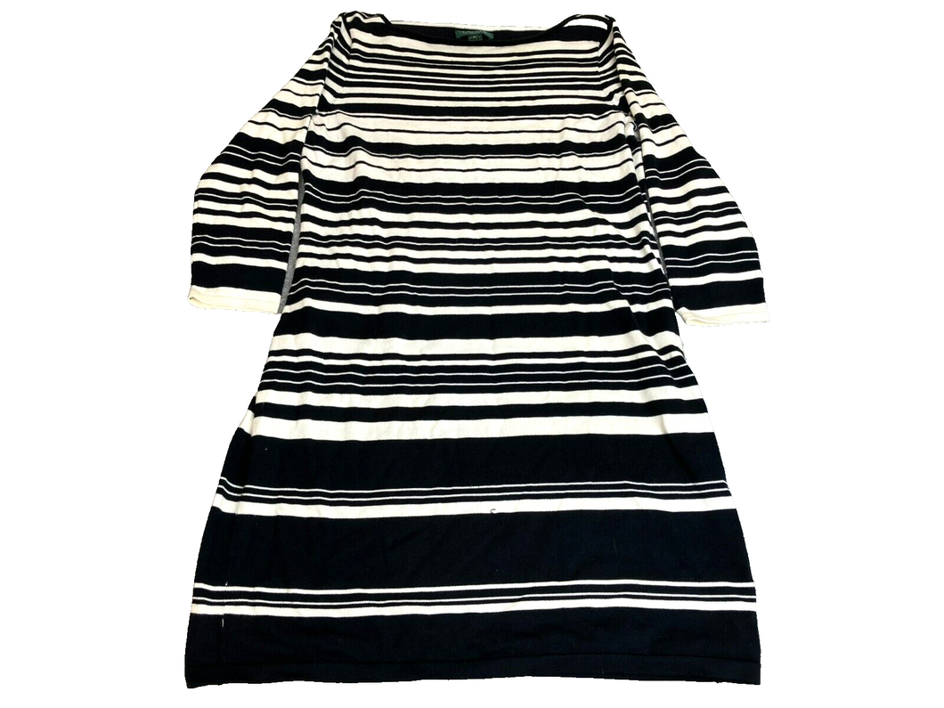 Lauren Ralph Lauren Dress Womens Extra Large Black White Nylon Bodycon Sweater