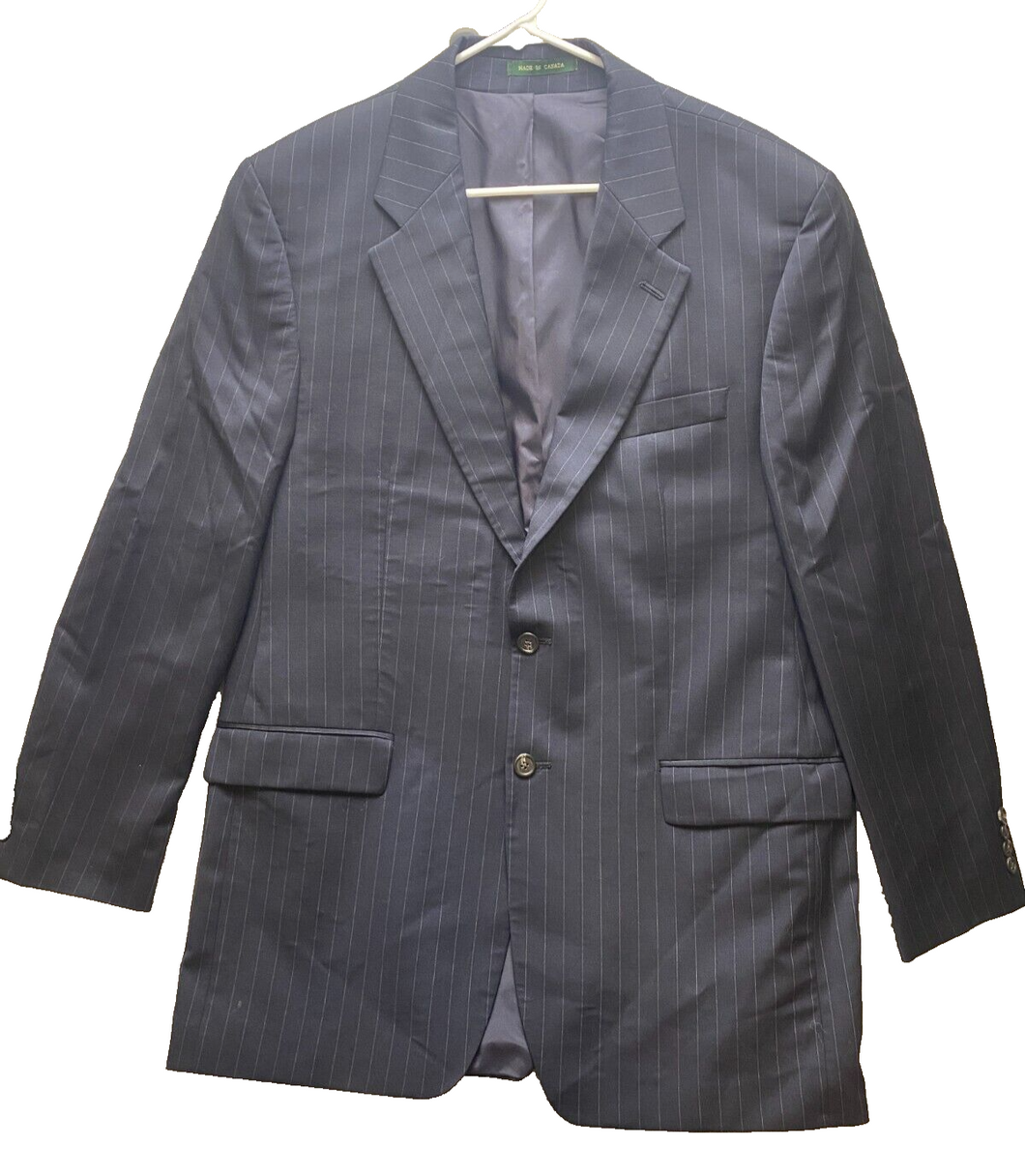 Ralph Lauren Suit Coat Adult 42L Navy Blue Pinstripe Blazer Sport Pure Wool Mens