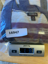 Load image into Gallery viewer, Torrid Sweater Womens 2 Purple Pink Striped Rayon Blend Open Front Cardigan
