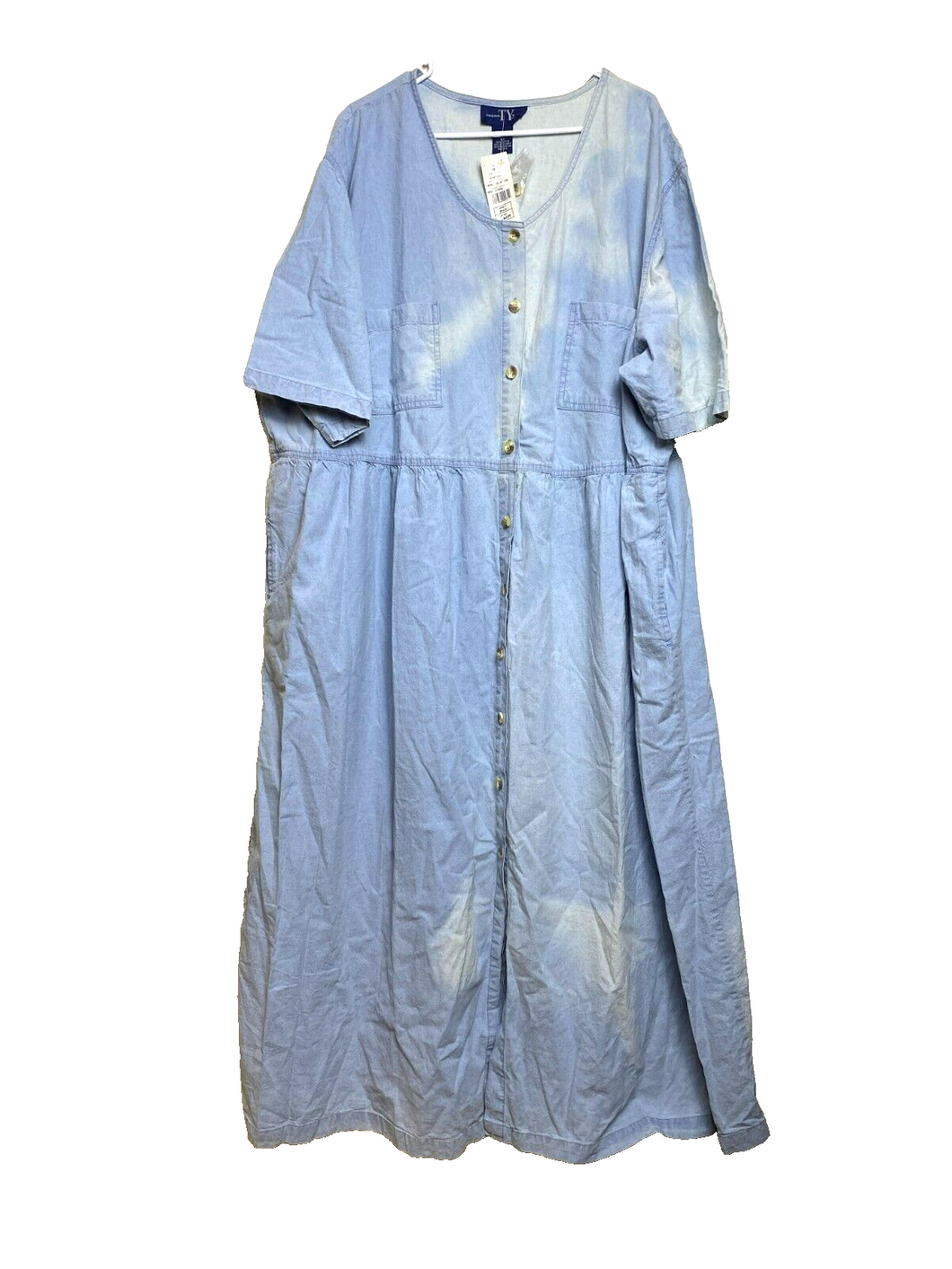 Original TY Wear Dress Womens 5X Denim Button Front Bleached Plus NWT