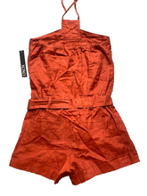 Load image into Gallery viewer, XOXO Romper Womens Large Rust Embellished Halter Shorts Linen Boho Ladies NWT
