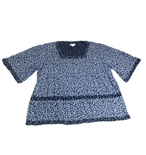 Load image into Gallery viewer, J Jill Shirt Womens Extra Large Navy AOP Flower Square Neck Flowy Blouse Ladies
