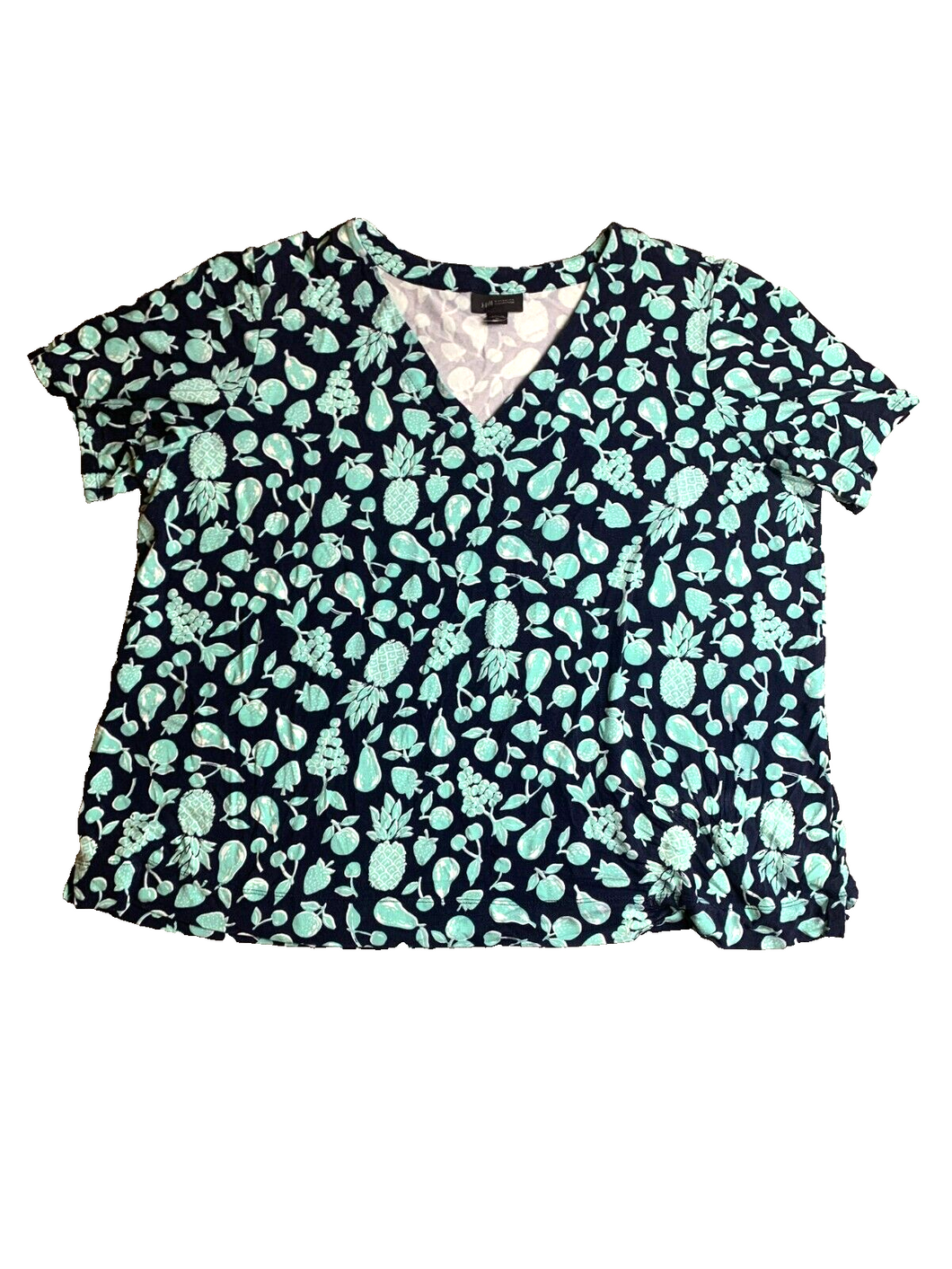 J Jill Shirt Womens Extra Large Petite AOP Pineapple Oversized Boxy Rayon Ladies