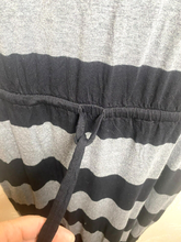 Load image into Gallery viewer, Caslon Dress Womens Large Black Gray Drawstring 100% Rayon Maxi Lagenlook
