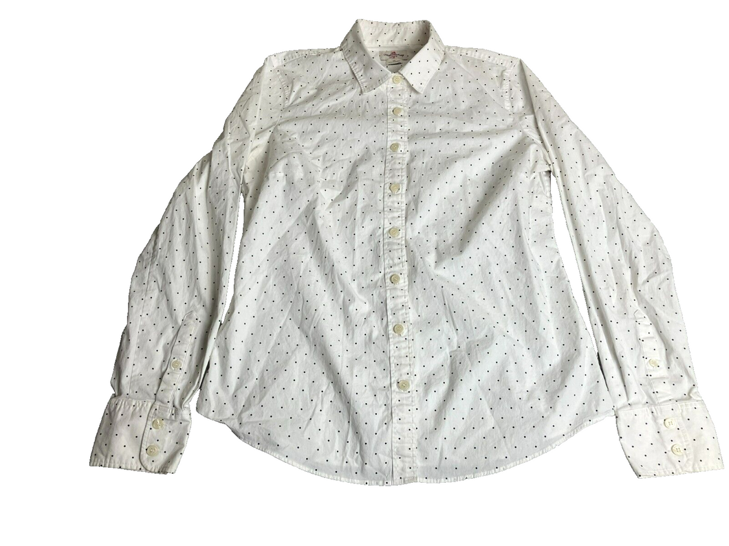 J Crew Shirt Womens Medium White Haberdashery Mini Polkadots Button Up Ladies
