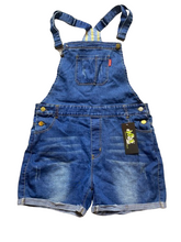 Load image into Gallery viewer, Xiao Tu Bao Overalls Womens 170 Small Blue Denim Shortalls Short Denim Bib NWT

