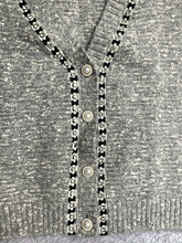 Load image into Gallery viewer, Ledin Vest Womens Large Heather Gray Rhinestones Button Up Pearl Sweater Ladies
