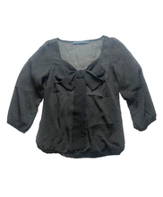 Load image into Gallery viewer, Zara Basic Shirt Womens Small Black Mini Polkadots Bow Sheer Blouse Casual Lady
