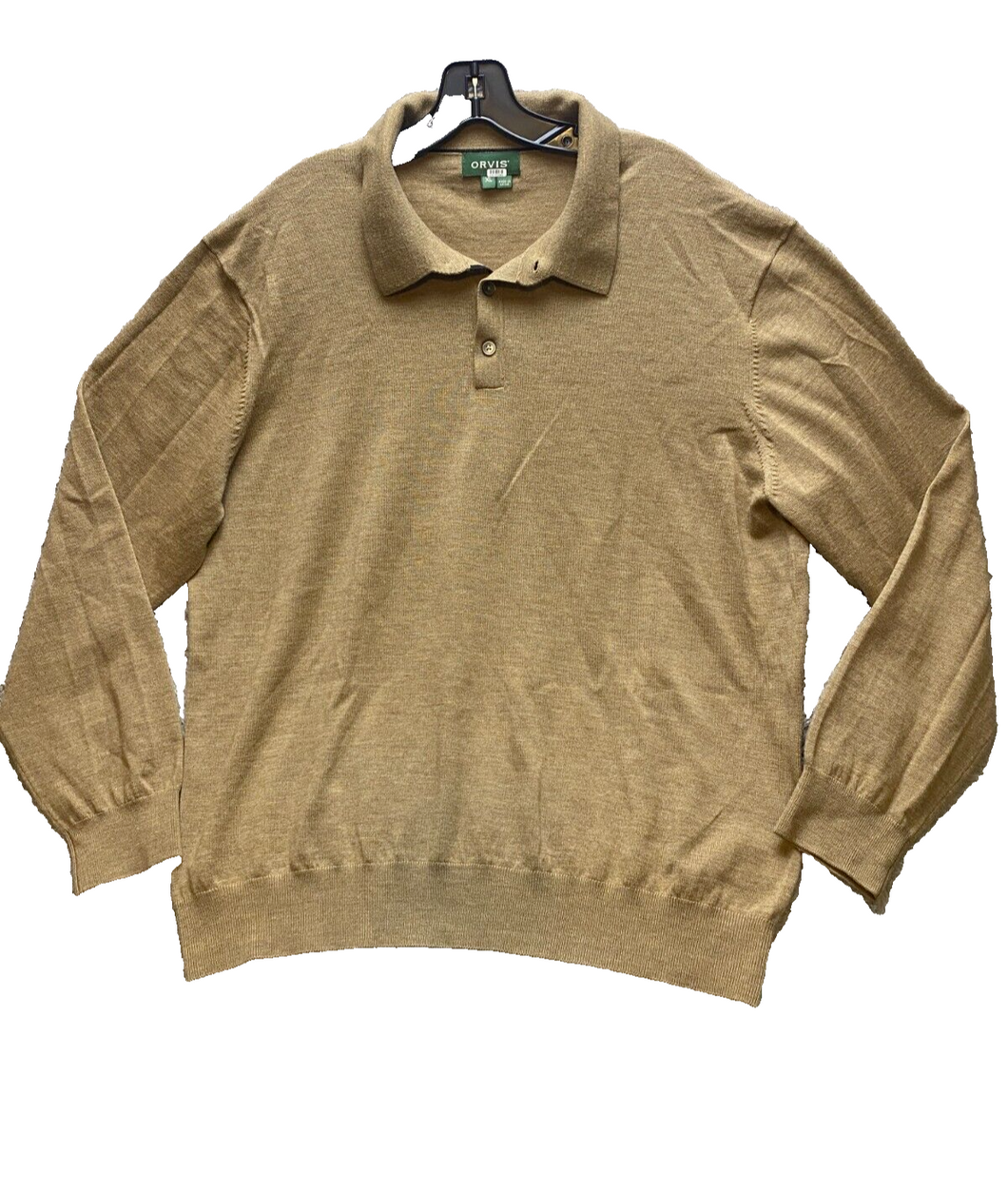 Orvis Sweater Adult Extra Large Tan Long Sleeve Merino Wool Pullover Outdoor Men