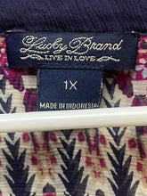 Load image into Gallery viewer, Lucky Brand Shirt Womens 1X Navy Pink AOP Paisley Boho Peasant Flowy Blouse Plus
