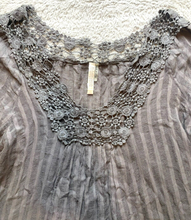 Load image into Gallery viewer, Monoreno Dress Womens Medium Gray Crochet Lace Ruffle Boho Peasant Hippie Ladies
