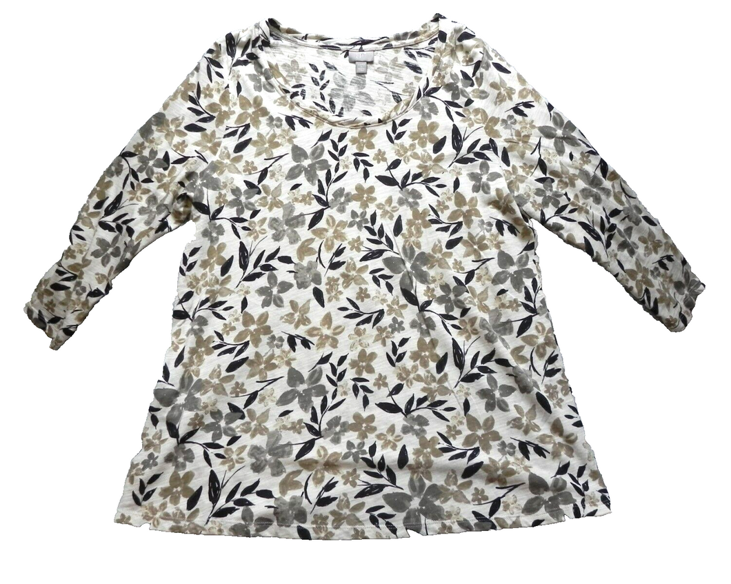 J Jill Shirt Womens Large Allover Print Leaf Floral Stretch Blouse Casual Ladies