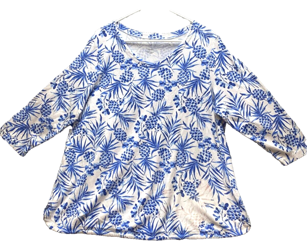 J Jill Shirt Womens 2X AOP Pineapple Tropical Flowy Boho Blouse Peasant Plus