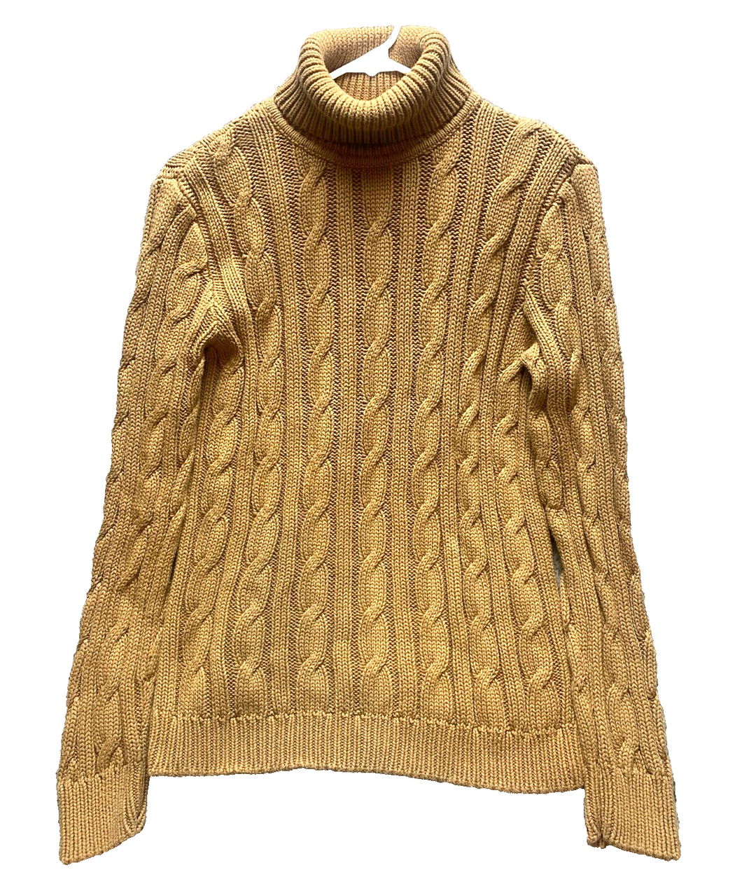 Lauren Jeans Co Sweater Womens Large Tan Cable Knit Turtle Neck Pullover Outdoor