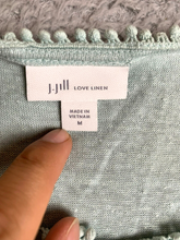 Load image into Gallery viewer, J Jill Shirt Womens Medium Green Love Linen Swiss Dot Detail Flowy Boho Blouse
