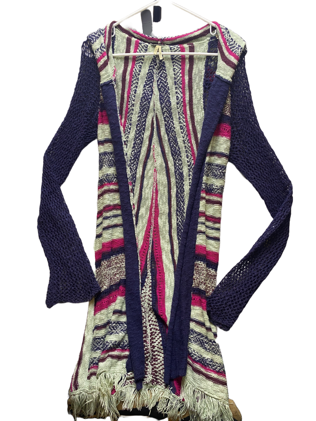 Gimmicks by BKE Cardigan Sweater Womens Medium Fringe Hooded Long Mesh Ladies