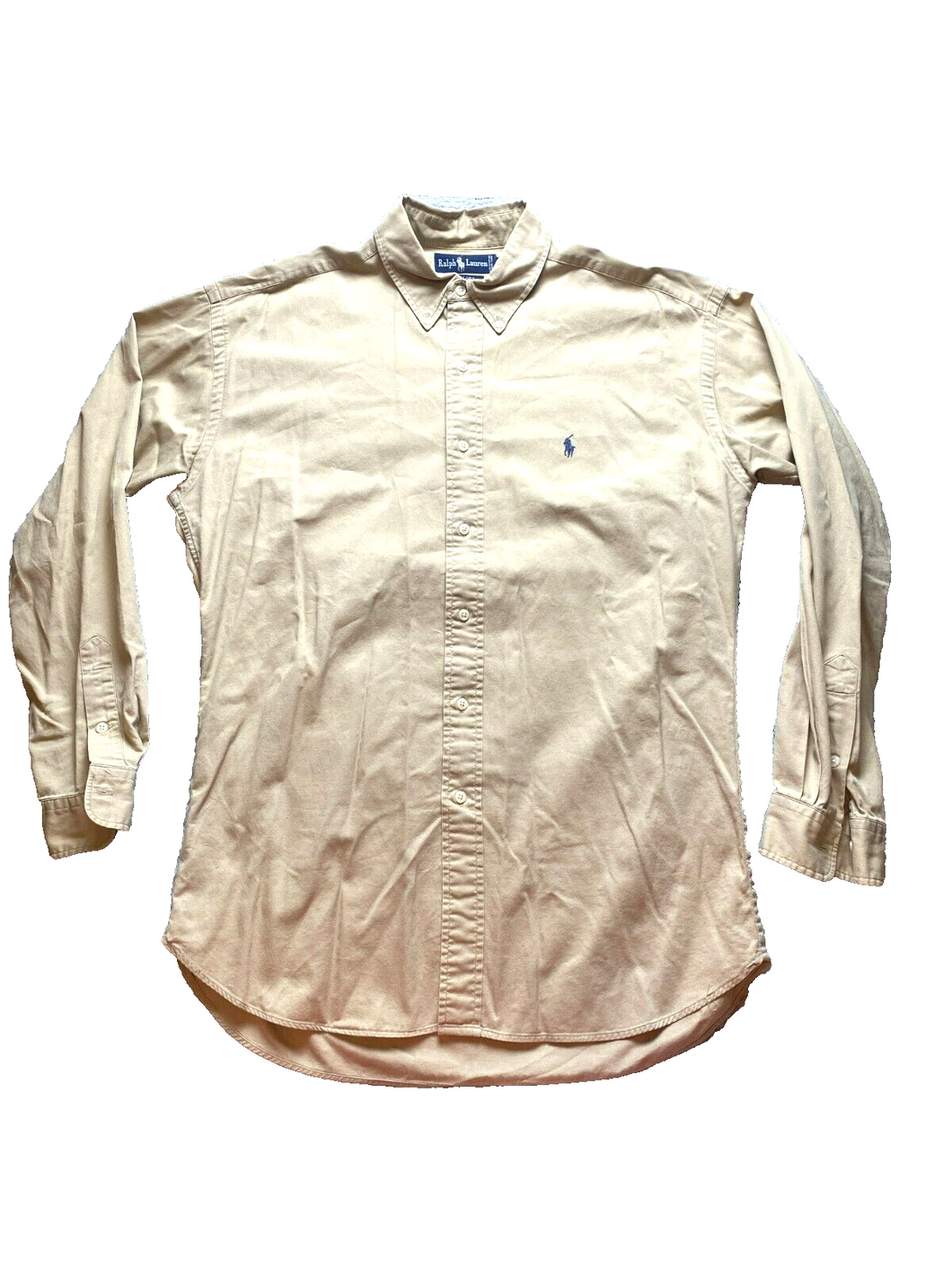 Ralph Lauren Shirt Adult Extra Large Tan Button Up Blue Pony Blaire Casual Mens