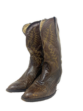 Load image into Gallery viewer, John Wayne Boots Mens 14.5 Brown Cowboy Snakeskin Mid Calf Pull On Western RARE
