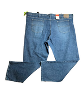 Load image into Gallery viewer, Wrangler Jeans Adult 50x30 Blue Whiskered Stretch Baggy Denim ZM3CSSM Mens NWT
