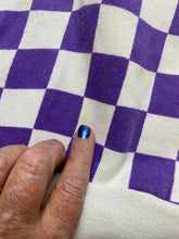 Load image into Gallery viewer, VTG Baleno Sweater Adult Small Purple White Checkered Shenjie Meili Fleece Mens
