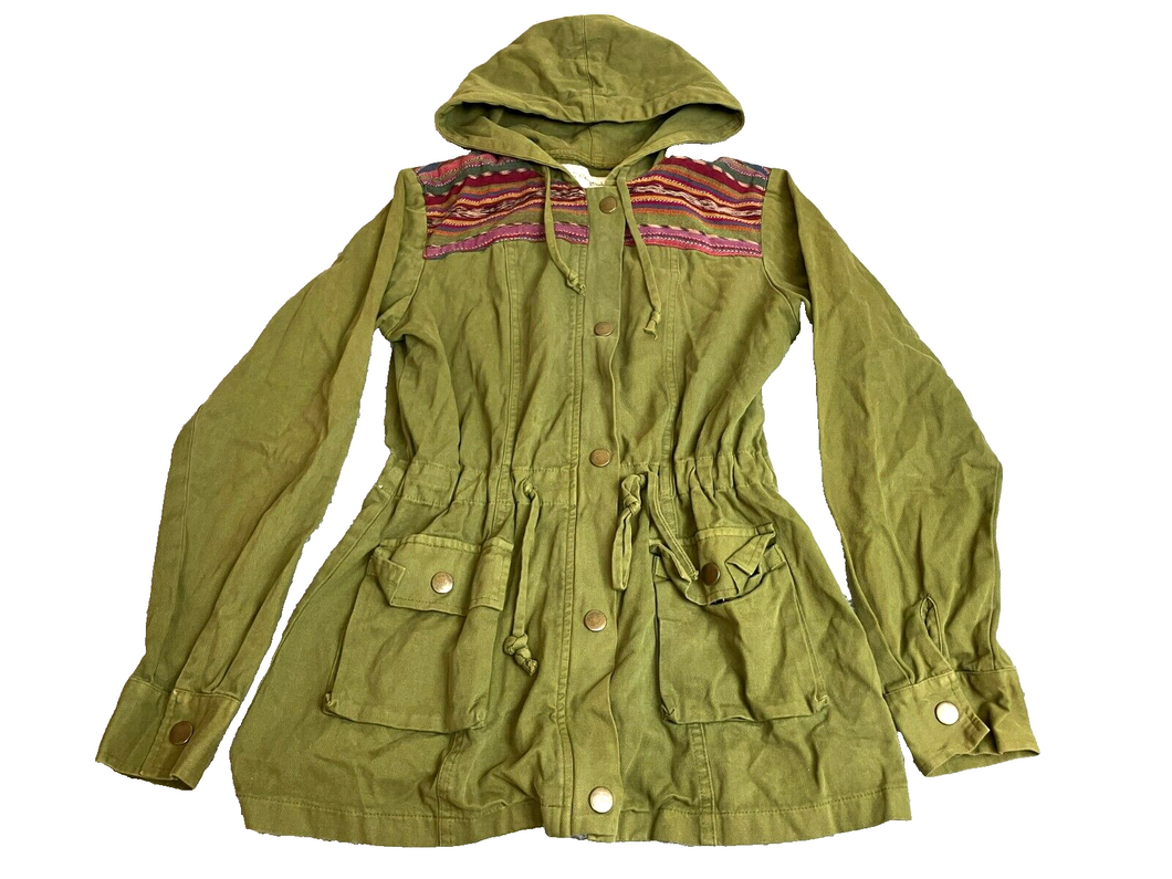 Free People Jacket Womens Small Army Green Jens Pirate Booty Boho Shacket Snaps