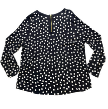 Load image into Gallery viewer, Chico's Shirt Womens 3 Black White Polkadots Rayon Nylon Flowy Blouse Zip Back
