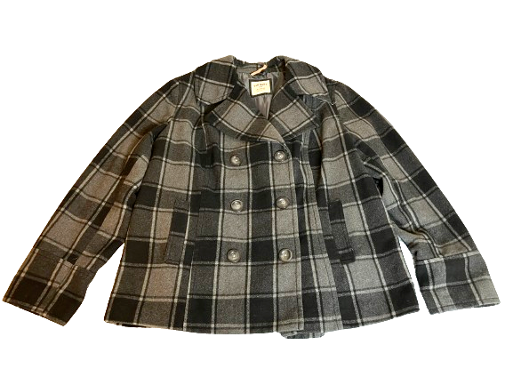 Old Navy Jacket Womens Extra Large Gray Black Double Breasted Oversized Pea Coat