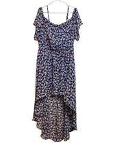 Load image into Gallery viewer, AUW Dress Womens 2X Navy AOP Flower Peasant Boho Lagenlook Maxi Plus Ladies
