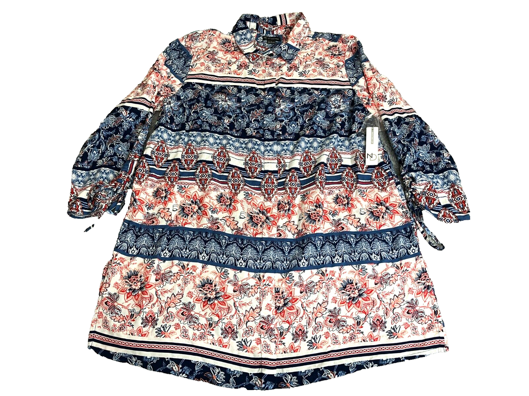 New Directions Dress Womens Large Navy Red AOP Flower 100% Rayon Boho Tunic NWT