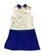 Load image into Gallery viewer, F.W Fischer Dress Womens Extra Small Beige Navy Shift Collared Star Button Lady
