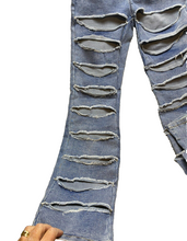 Load image into Gallery viewer, Fashion Nova Jeans Womens 3 (28x30) Blue Destroyed Ripped Flared Spandex Stretch
