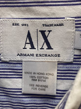 Load image into Gallery viewer, Armani Exchange Shirt Adult Large Blue Striped Button Up Casual Pocket A/X Mens
