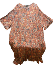 Load image into Gallery viewer, Ellos Dress Womens 5X Peach AOP Flower Boho Rayon Tiered Lagenlook Plus Maxi
