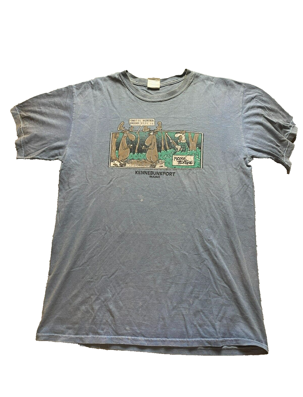 Kennebunkport Maine Shirt Adult Medium Steel Gray Moose Texting Hunter Hunt Mens